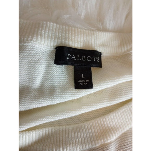 TALBOTS Red Ivory Bows w/jewels Striped Sweater Size Large cotton round neck - Picture 5 of 10